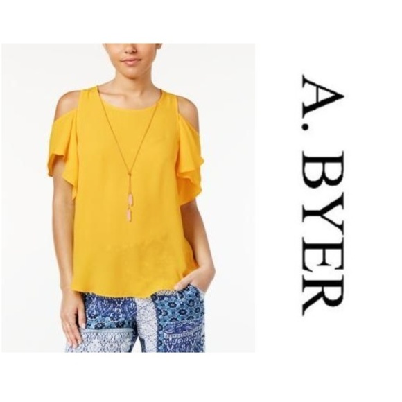 A. Byer Tops - NWT A. Byer Marigold Cold Shoulder w/ Necklace L